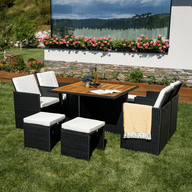 Vrtni ratanski set Milford (crna + krem + prirodna)
