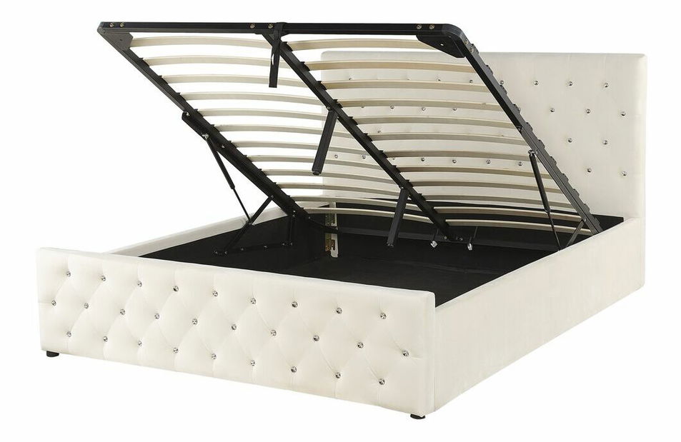 Pat matrimonial 160 cm AMESIA (bej) (cu somieră și sp. depozitare)