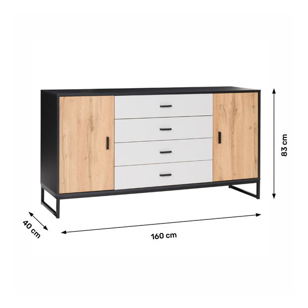 Komoda typ 5 Marlana (čierna + dub wotan + sivá)