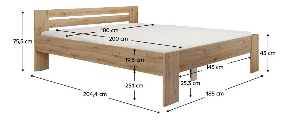 Pat matrimonial 180x200 cm Boyard (stejar artisan)