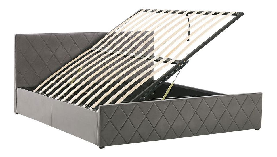 Pat matrimonial 180 cm ROFARIO (gri) (zamat) (cu somieră și sp. depozitare)