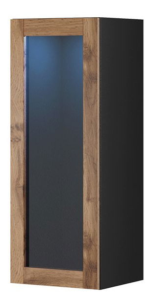 Vitrina 90 staklo Zylia (crna + hrast wotan) (bijela LED rasvjeta)
