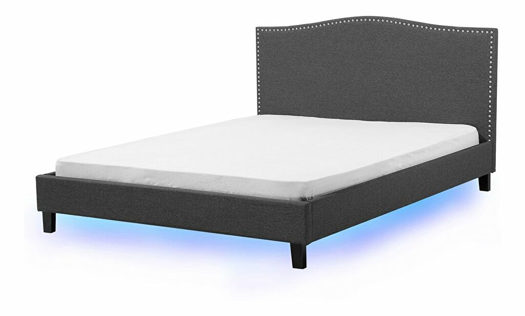 Manželská posteľ 160 cm MONTHY (s roštom a LED osvetlením) (tmavosivá)
