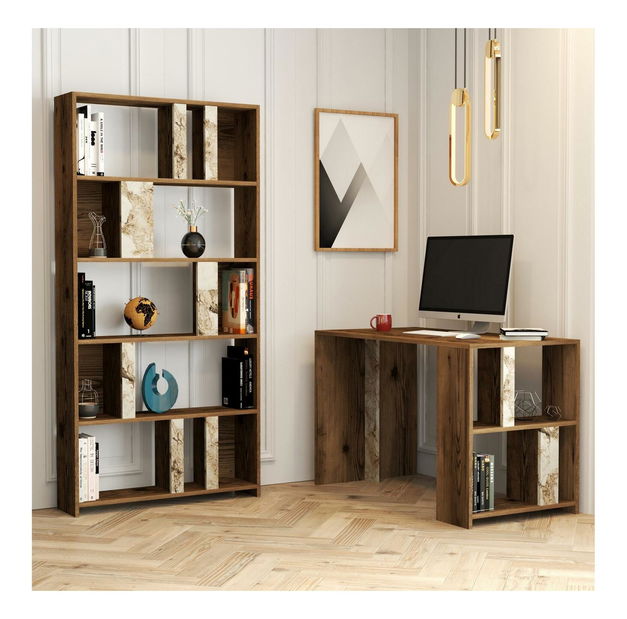 PC asztal regállal Limba (dió + fehér)