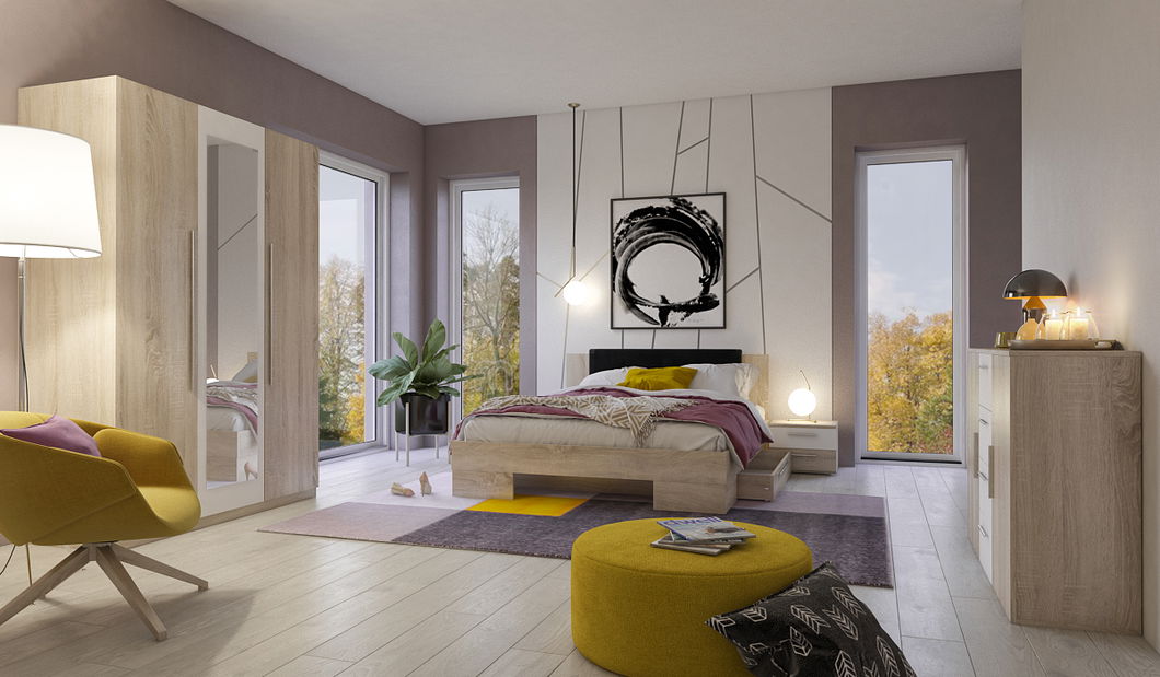 Bračni krevet 180 cm Verwood Typ 82 (s noćnim ormarićima) (hrast sonoma + bijela)