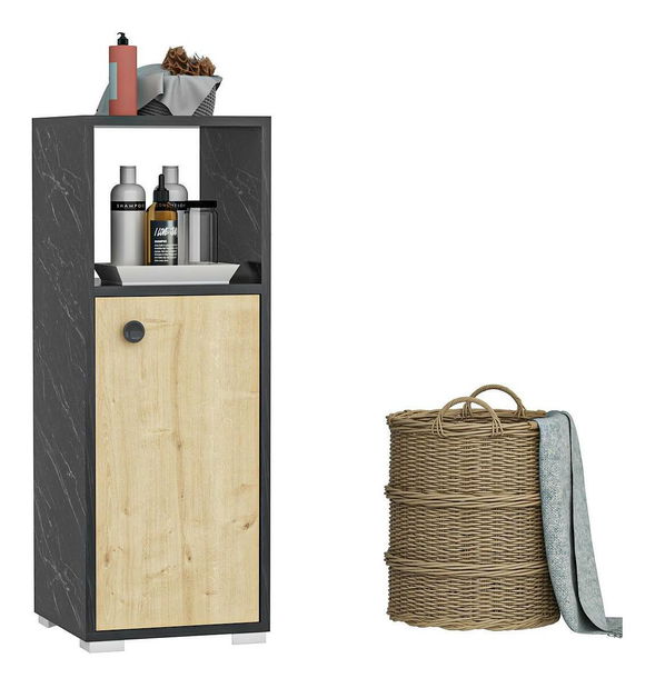 Kúpeľňová skrinka Satadu 1 (mramor čierny + dub zafírový) 