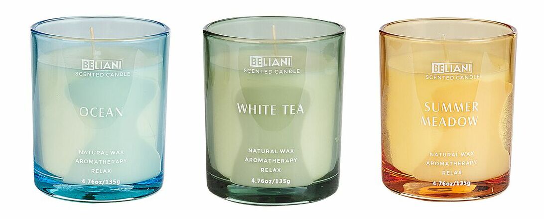 Set de 3 lumânări parfumate ocean/ceai alb/pajiște de vară Joyza (albastru)