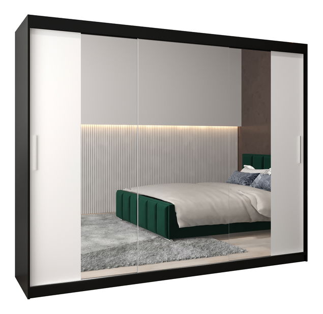 Ruhásszekrény 250 cm Toki 2 (matt fekete + matt fehér)