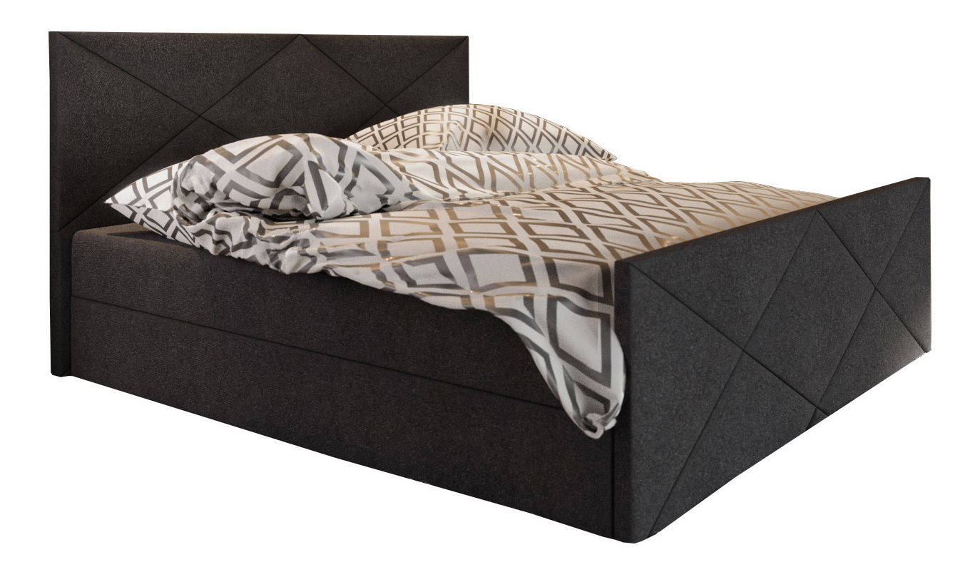 Pat matrimonial Boxspring 140 cm Milagros 4 (negru) ( cu saltea și sp. depozitare)
