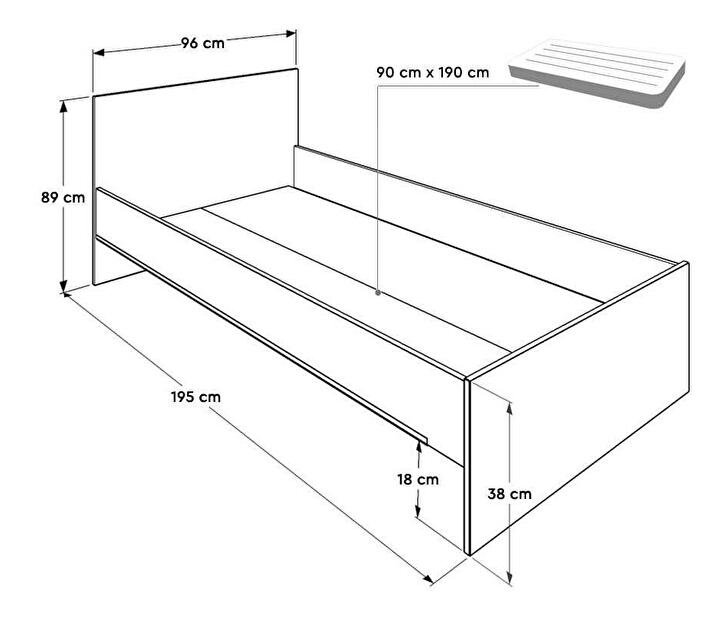 Pat de o persoană 90 cm Vobima 1 (alb) (cu somieră)