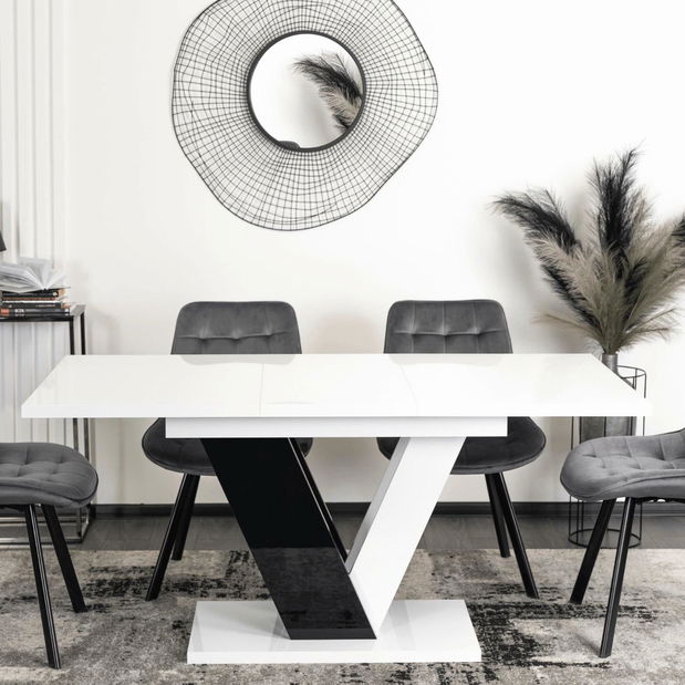 Blagovaonski stol na razvlačenje Comentado (bijeli sjaj + crni sjaj) (za 4 do 6 osoba)