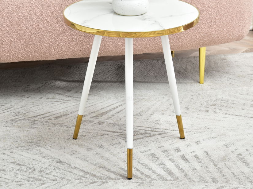 Konferenčný stolík Zoya S (biely mramor + zlatá)
