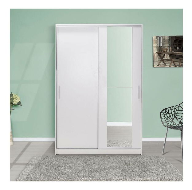 Skriňa s posuvnými dverami Solstice 2 (biela) (so zrkadlom)