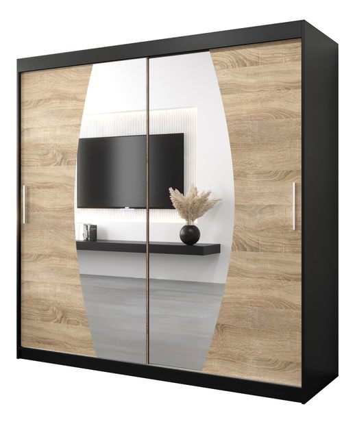 Šatníková skriňa 200 cm Eclipse (čierna matná + dub sonoma)