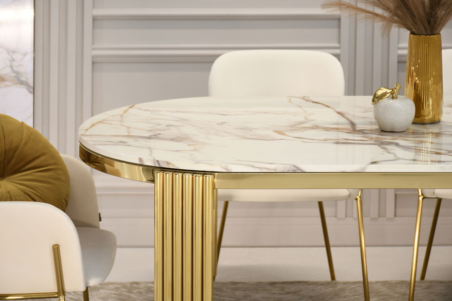 Jedálenský stôl Alimenticia (mramor + zlatá)