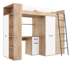 Pat etajat 90 cm Vivian (D)(cu somieră) (Stejar sonoma + Alb)