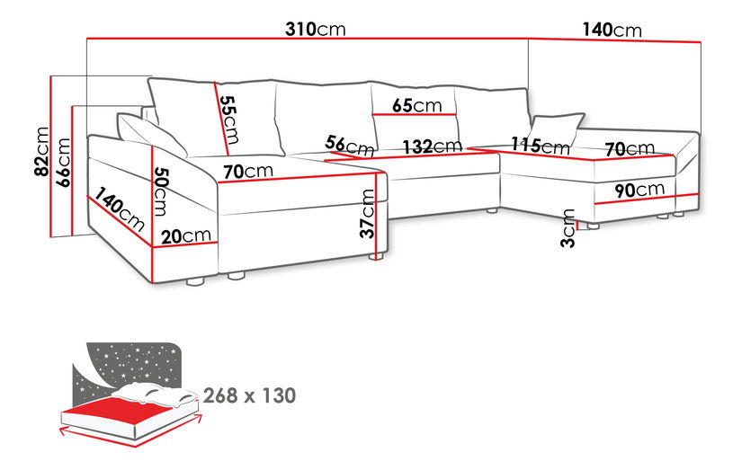 Kutna garnitura U Marmar U (siva + crna)