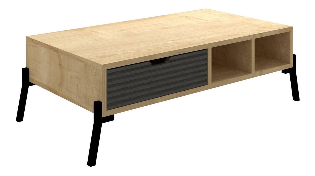 Set mobilier living Tretsilla (Stejar zafir + antracit + negru)