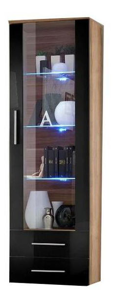 Vitrína Nelia 23 NSH N1 (s osvetlením) (slivka + lesk čierny)