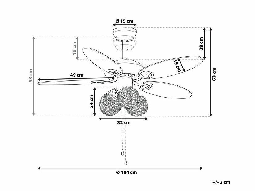 Stropni ventilator sa svjetlom Huw (srebrna)