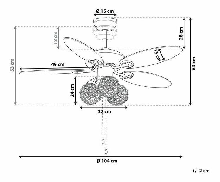 Mennyezeti ventilátor lámpával Huw (ezüst)