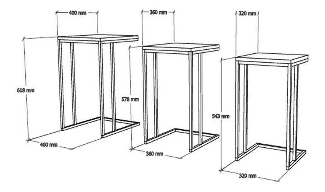 Dohányzóasztal szett (3 db.) Vudema (zafír tölgy + fekete)