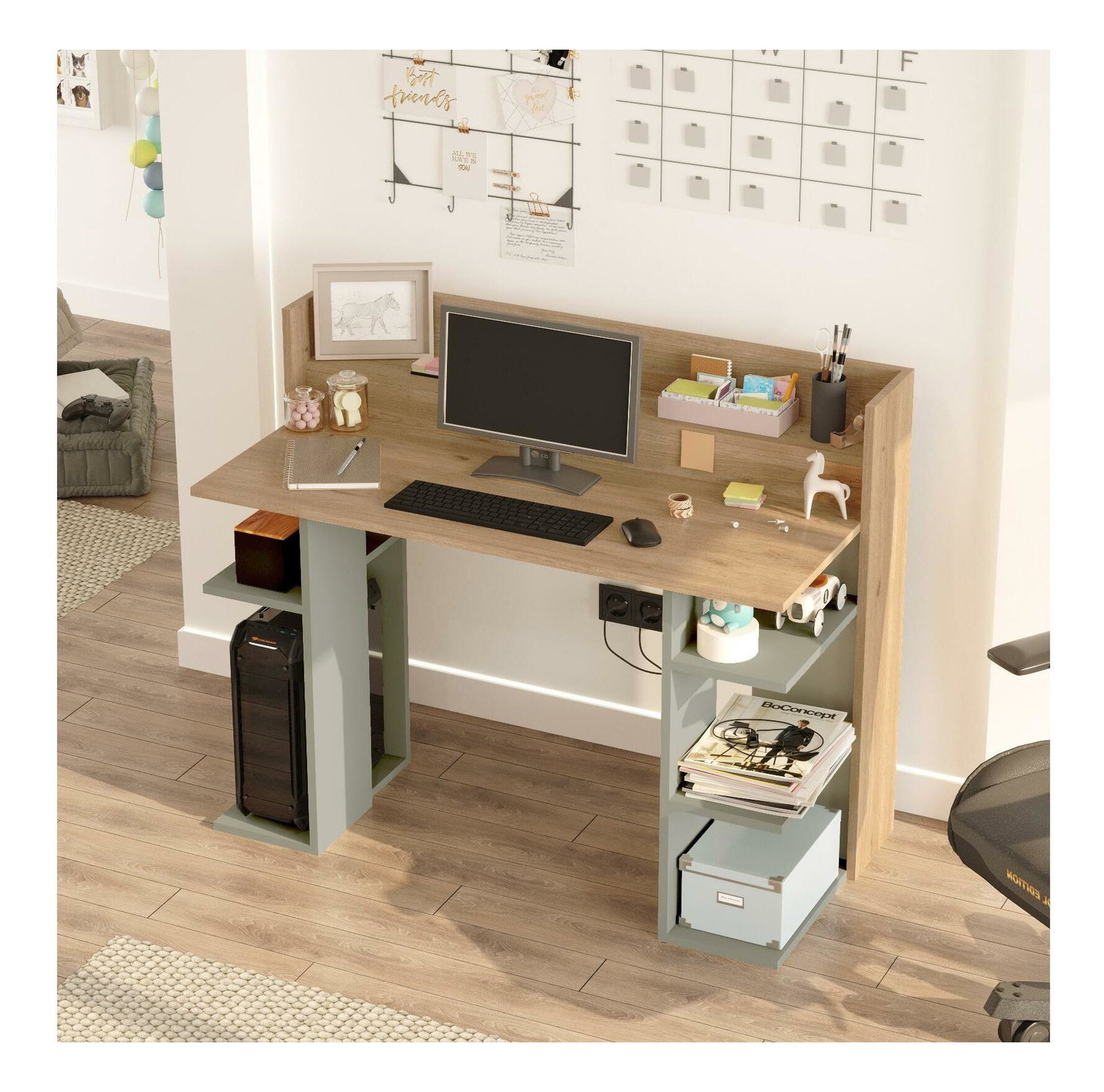 PC asztal Verbato (tölgy + zöld) 