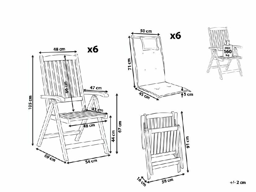 Set 6kom. vrtnih stolica- TRATORIA (tamnocrvena + bež + siva)