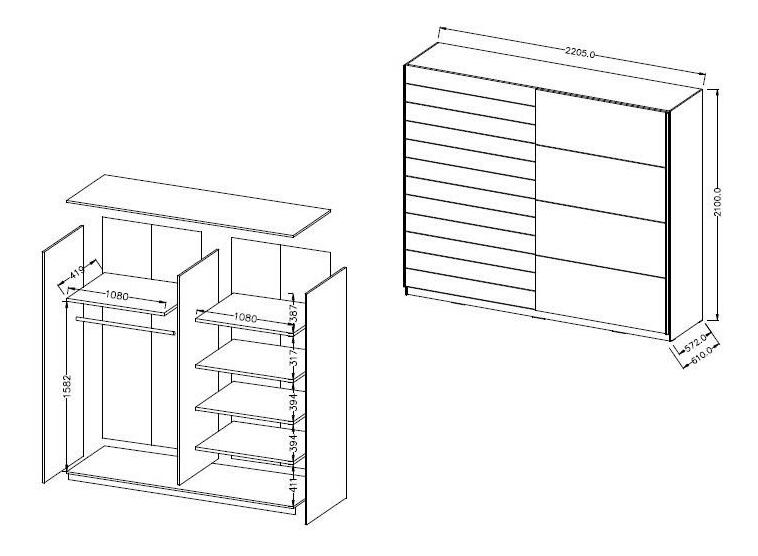 Ormar za garderobu s kliznim vratima Afrodita EA18 (bijela + hrast beaufort)