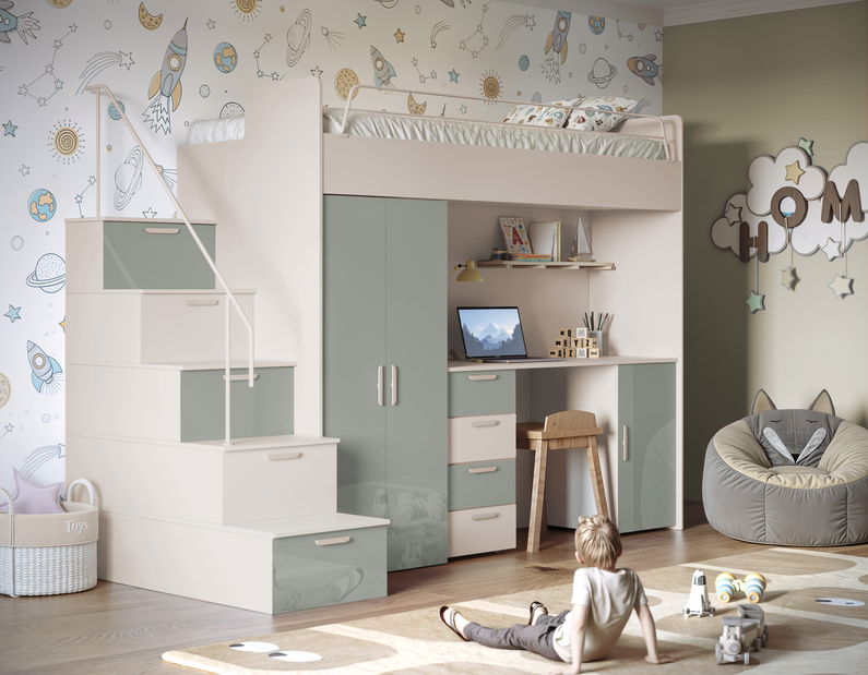 Pat pentru copii Ruby IV S (cașmir + mentă lucios) (cu somiere)