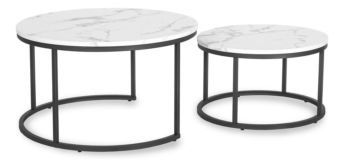 Set 2 konferenčných stolíkov Delito Max (mramor biely + čierna) 