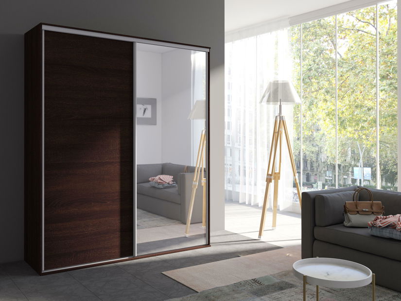 Dulap de haine cu uși glisante Gantera 1 B (ciocolățiu) (cu oglindă)