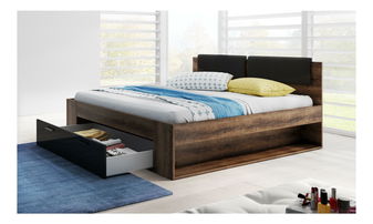 Franciaágy 140 cm Glynda Typ 50 tárolóhellyel (monastery tölgy + fényes fekete) 