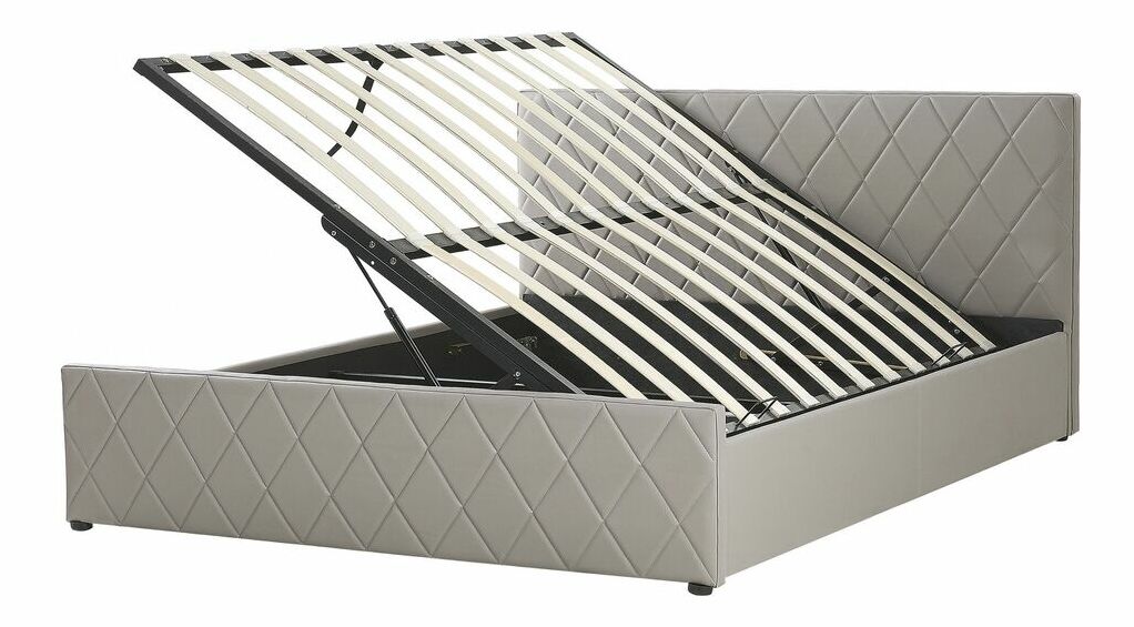 Manželská posteľ 140 cm ROFARIO (sivá) (umelá koža) (s roštom a úl. priestorom)