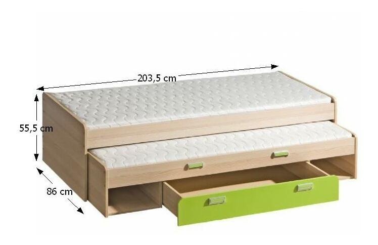 Rozkladacia posteľ 80 cm Echo L16 zelená (s dvomi matracmi a roštami)