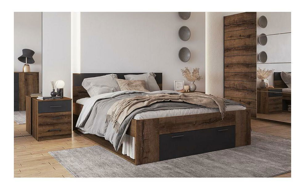 Bračni krevet 160 cm Benson Tip 91 (hrast monastery + crna) 