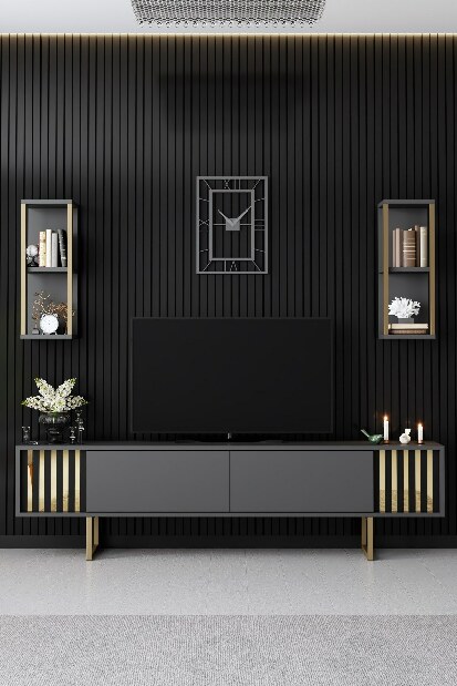 Mobilier living Golden (Antracit + Auriu)