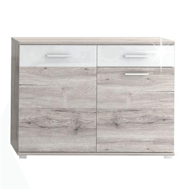 Comodă Rosenea Typ 3 (Stejar canyon + Alb luciu înalt)