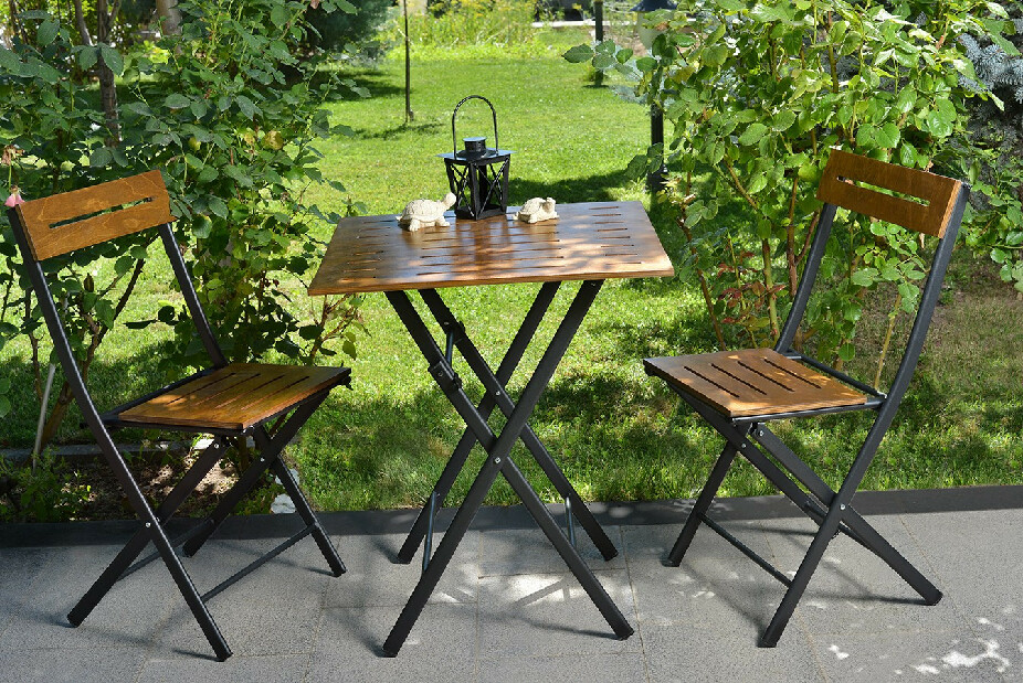 Set masă scaune de grădină (3 buc) Bonita (nuc + Negru)