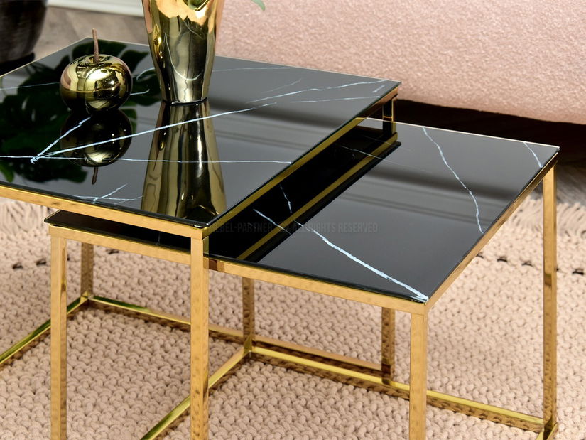 Konferenčný stolík Prana Law (čierny mramor + zlatá)