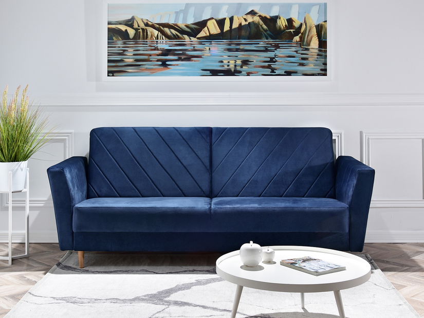 Pohovka trojsedačka Michel (tmavomodrá + buk)