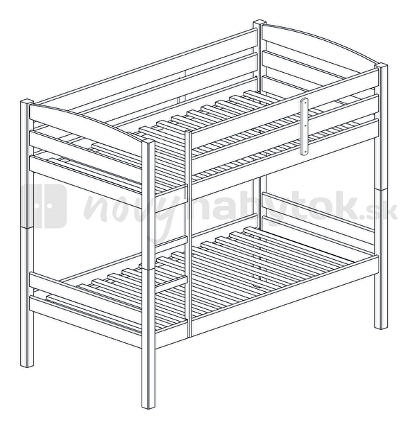 Poschodová posteľ 90 cm Felicita prírodná (masív, s dvomi roštami)