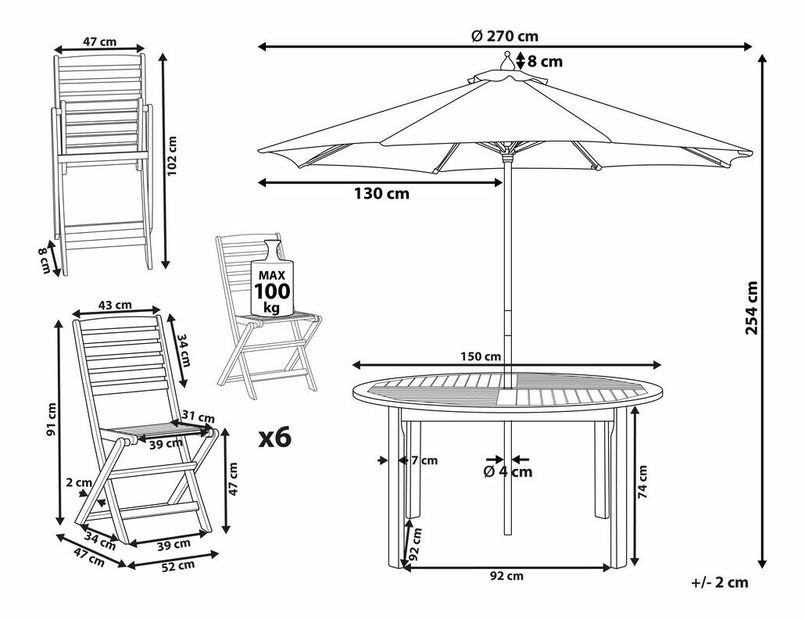 Kerti garnitúra Tiarra (világos fa) 