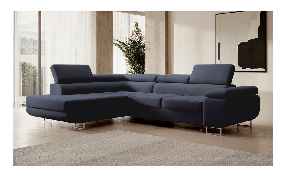 Rohová sedacia súprava Stiletto (L) (modrá + strieborná)