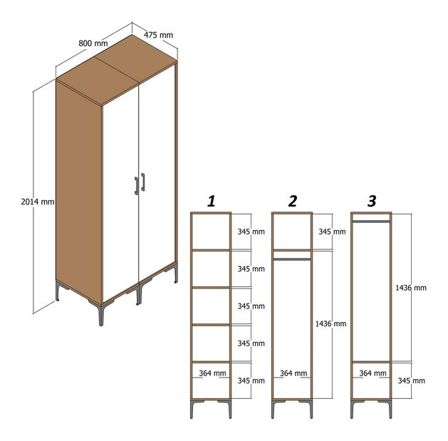 Šatníková skriňa Kiara PS (orech)