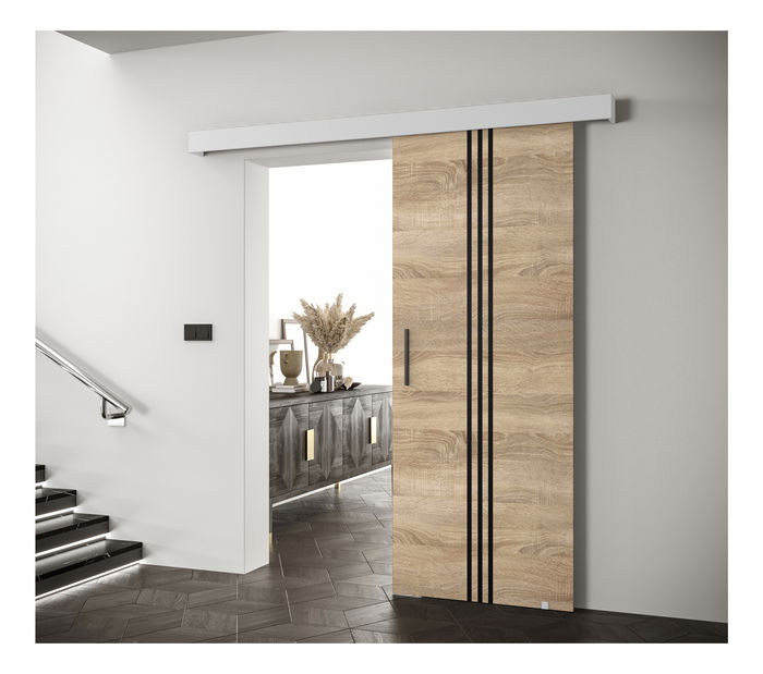 Klizna vrata 90 cm Sharlene V (hrast sonoma + bijela mat + crna)