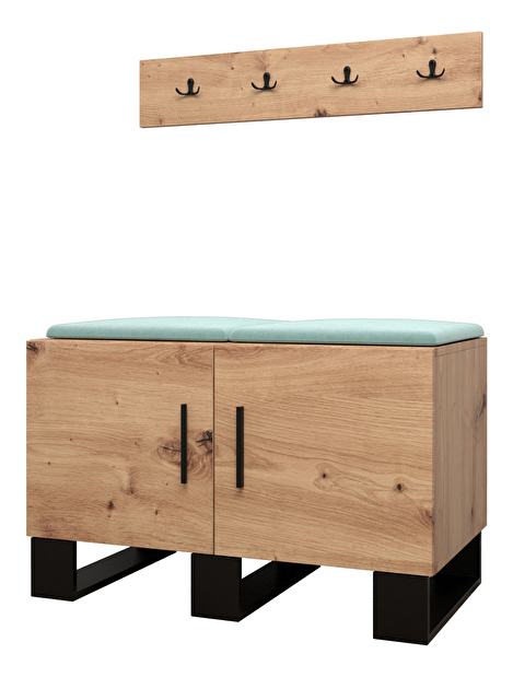 Set mobilier pentru hol Amanda 21 (Stejar artisan + verde)