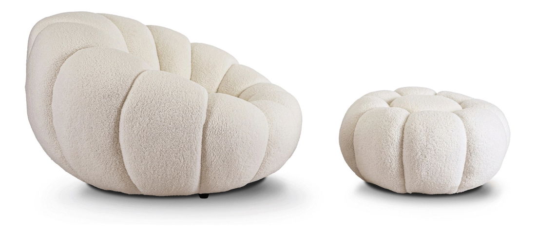 Fotelja Pague (krem) (s tabureom)