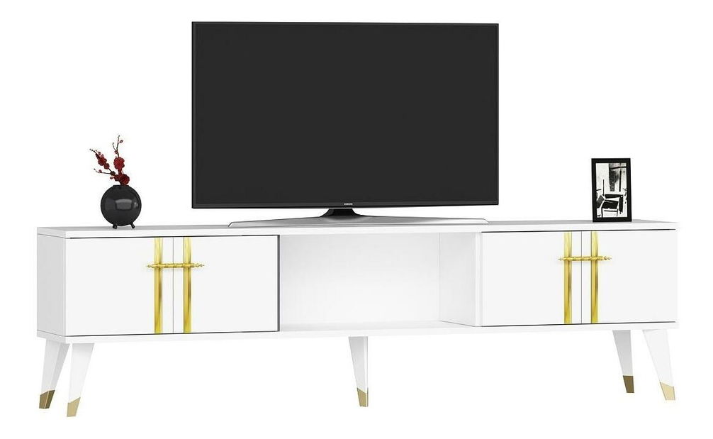 Masă TV/Dulap Pebine 2 (alb + auriu) 