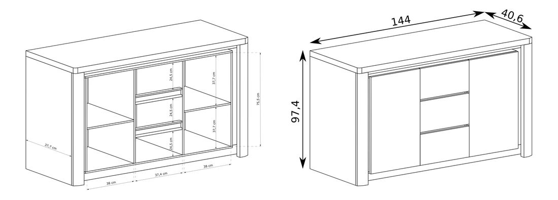 Komód Livia 07 (LED világítással) (ribbeck tölgy + fényes fehér)